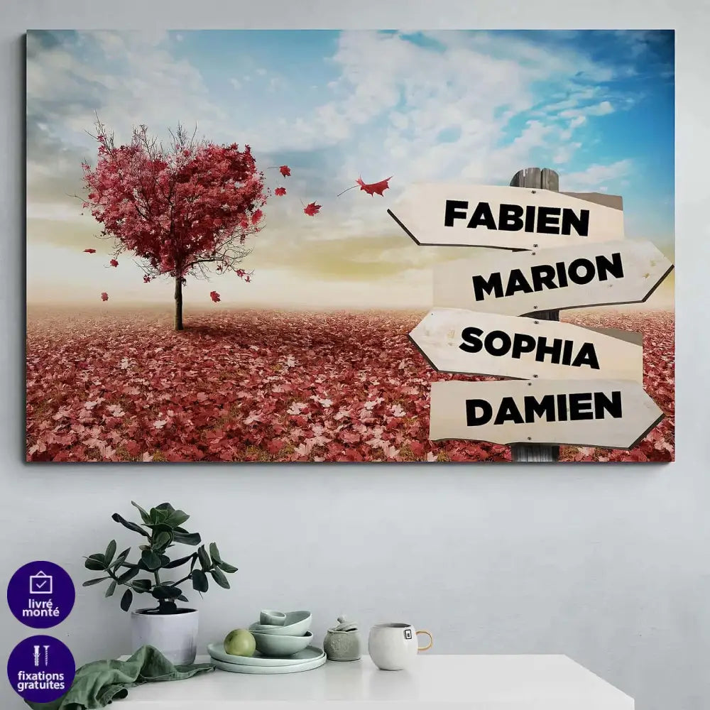 Tableau Personnalisé Prénoms Cœur Rouge - Montableaudeco