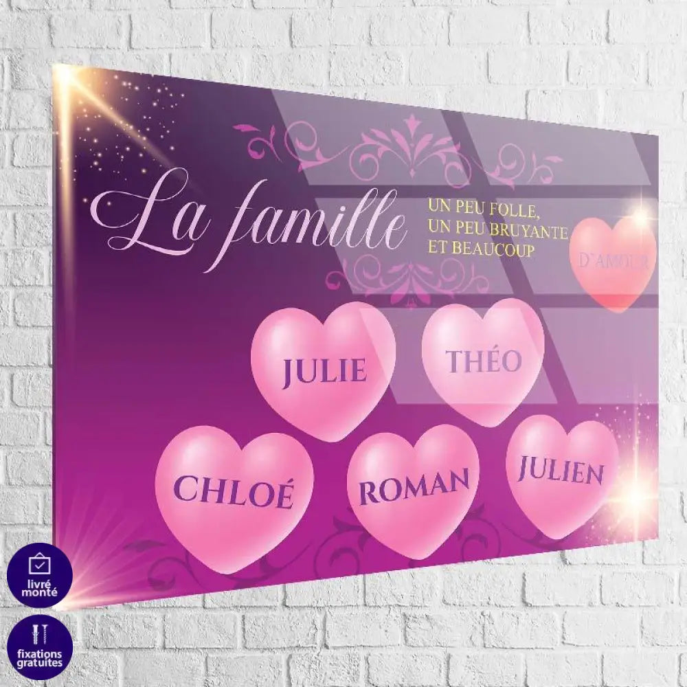 Tableau Personnalisé Prénoms Famille Coeur - Montableaudeco