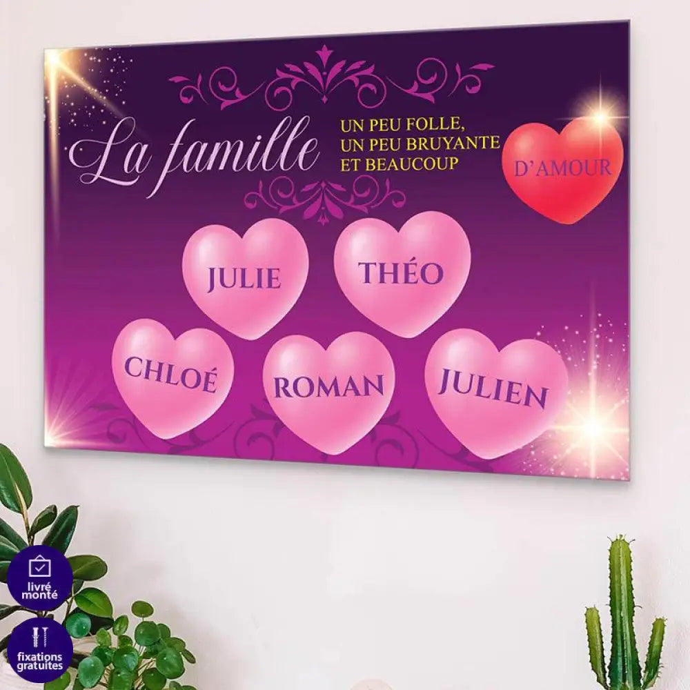Tableau Personnalisé Prénoms Famille Coeur - Montableaudeco