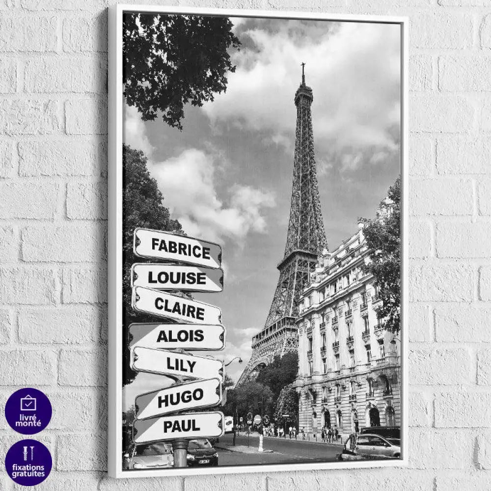 Tableau Personnalisé Prénoms Paris Noir et Blanc - Montableaudeco