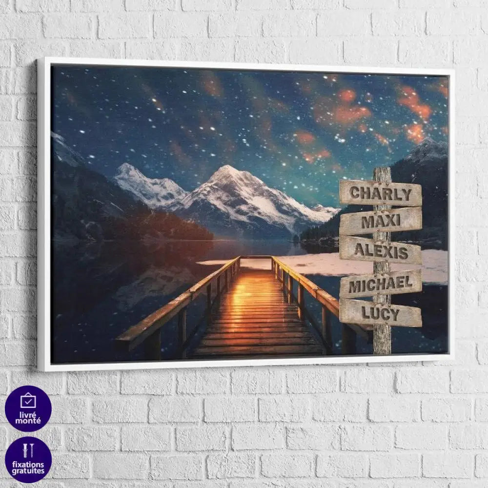 Tableau Personnalisé Prénoms Ponton Lac Neige - Montableaudeco