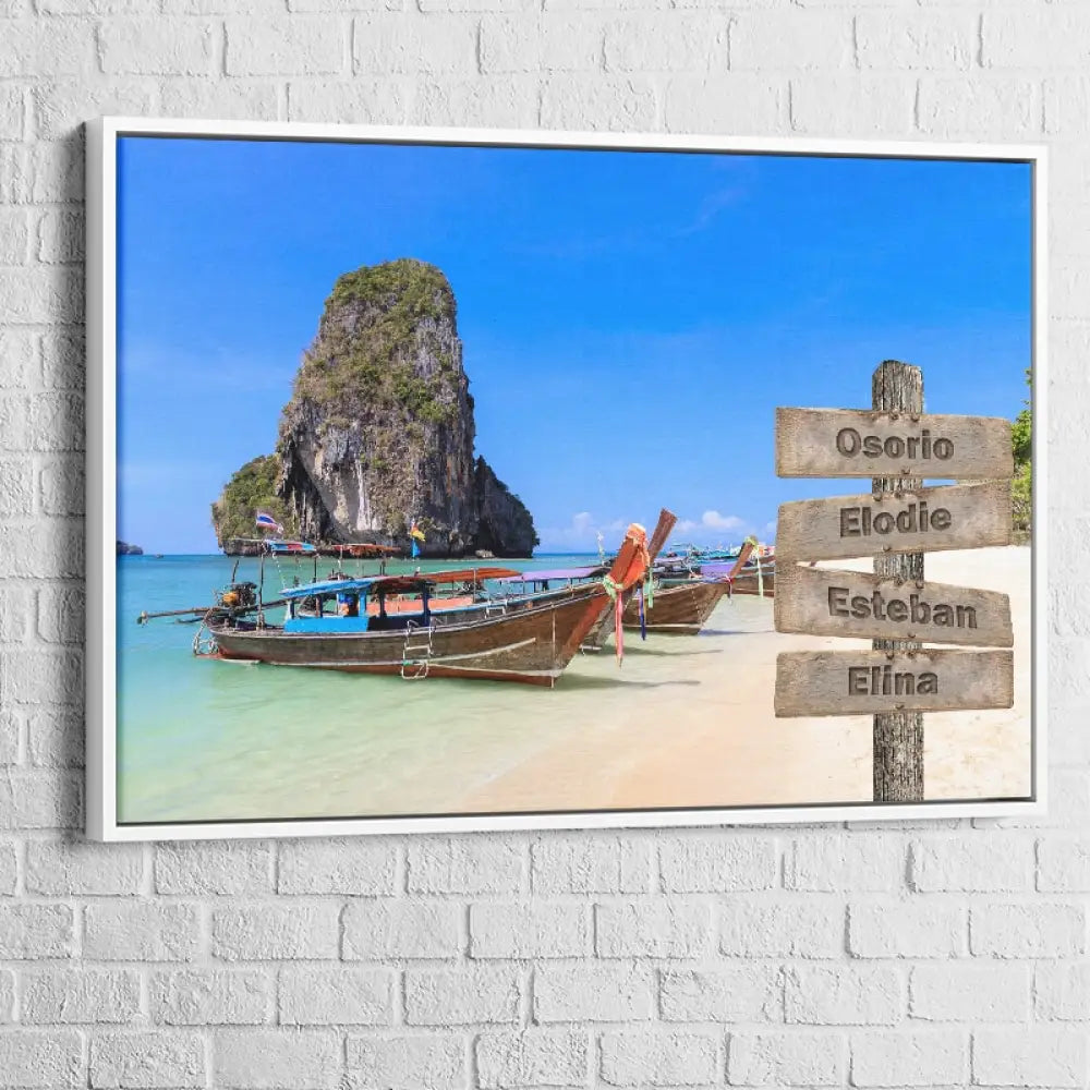 Tableau Personnalisé Prénoms Thailande 40x60cm / Cadre blanc Toile Imprimée