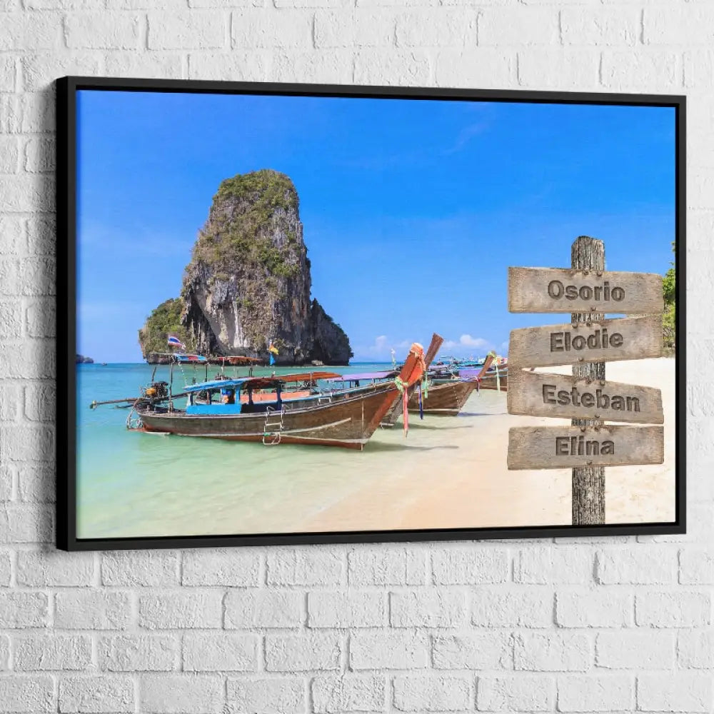 Tableau Personnalisé Prénoms Thailande 40x60cm / Cadre noir Toile Imprimée