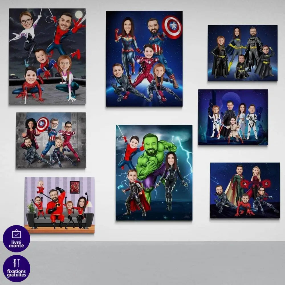 Tableau Personnalisé Super Héros Marvel Famille 3 personnages - Montableaudeco