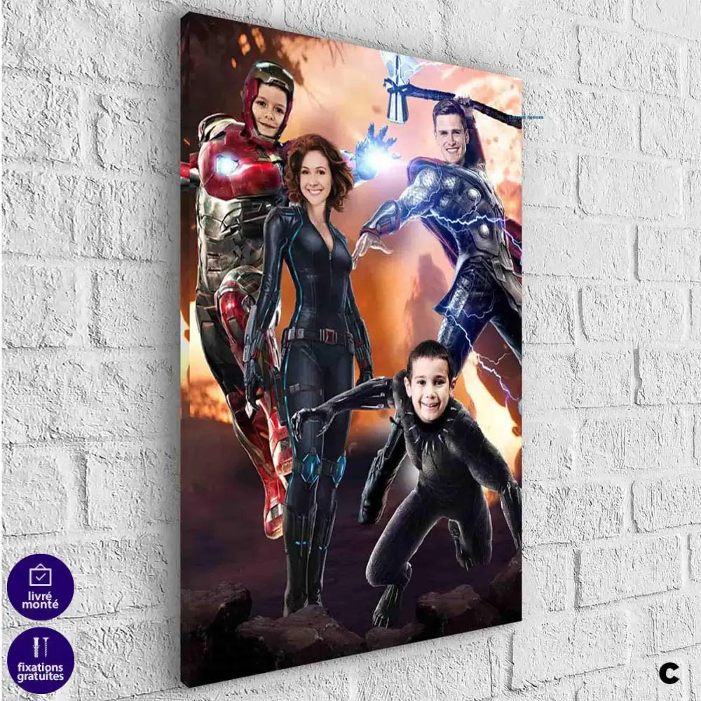 Tableau Personnalisé Super Héros Marvel Famille 4 personnages - Montableaudeco
