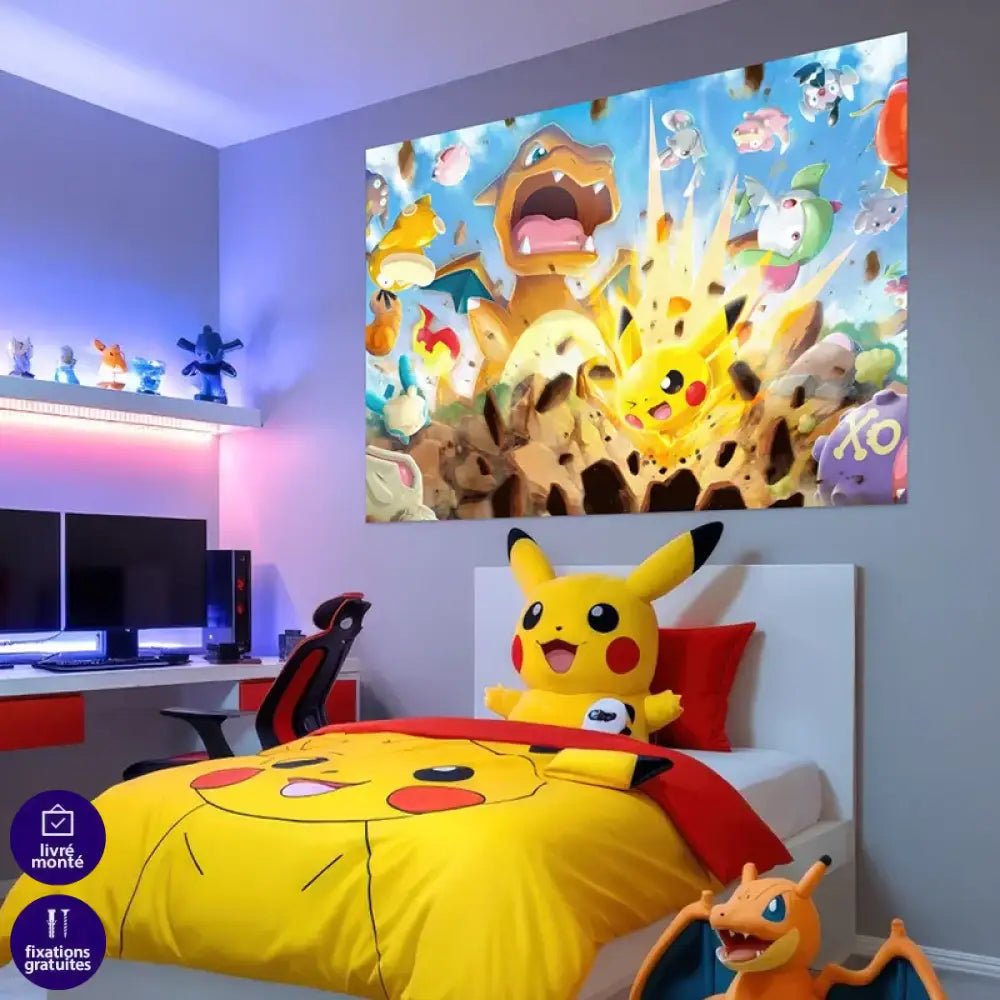 toile pokémon pikachu attaque électrique design coloré