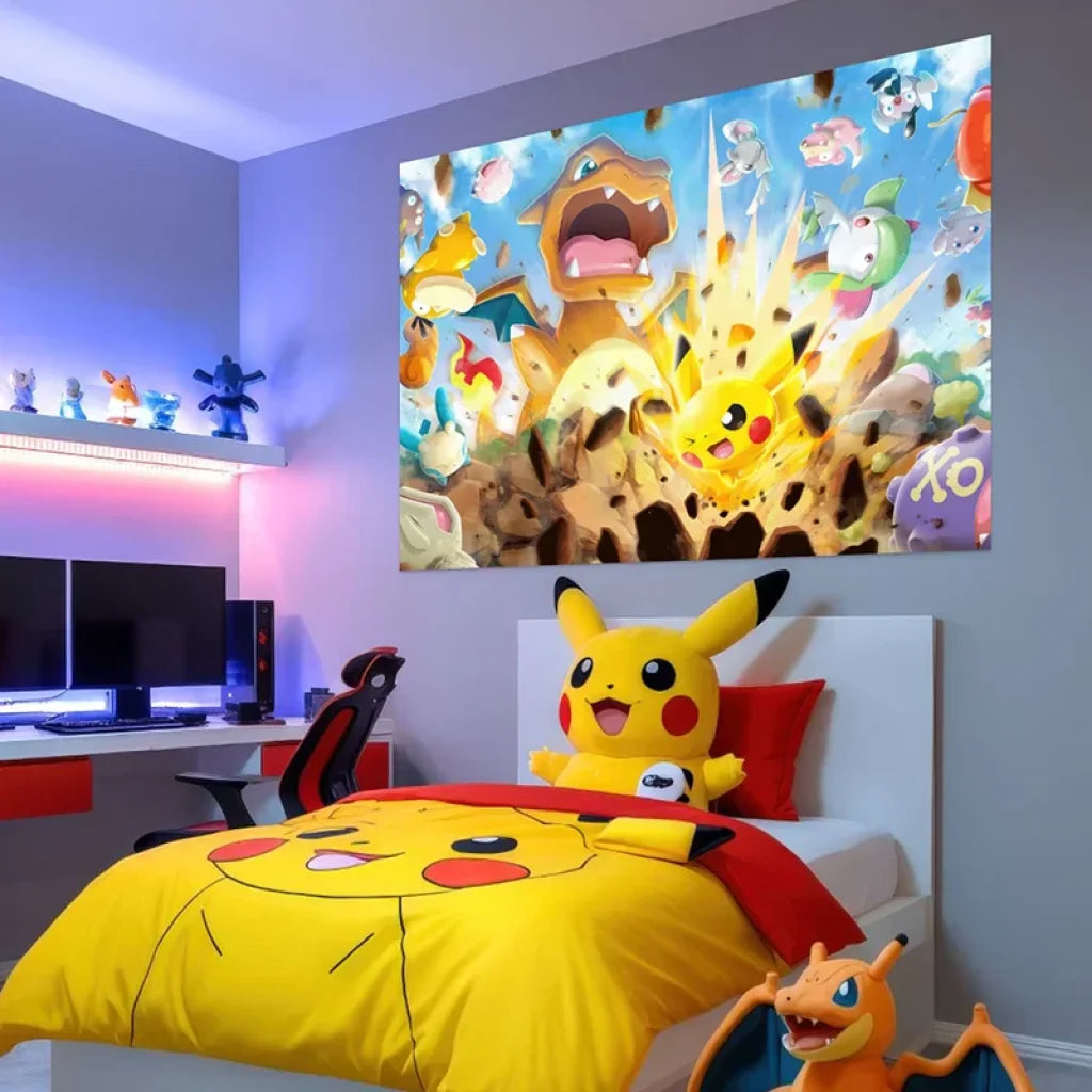 toile pokémon pikachu attaque électrique design coloré