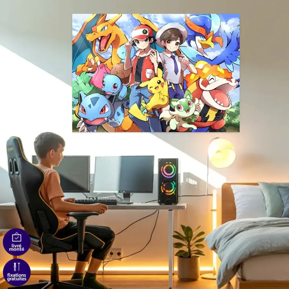 Tableau design Pokémon Spirit avec Pikachu, Salamèche et Tortank