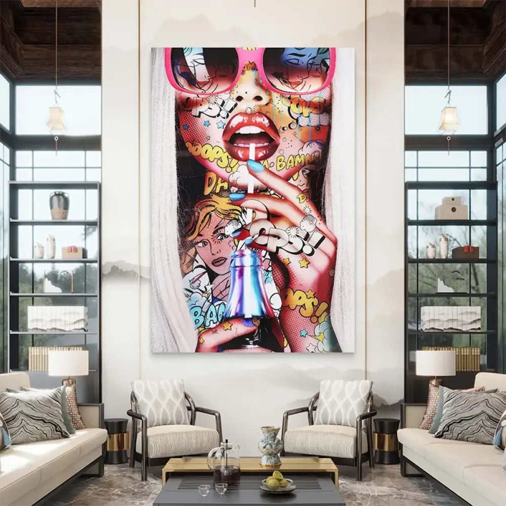 Tableau pop art Bam Girl - décoration murale moderne colorée style bande dessinée