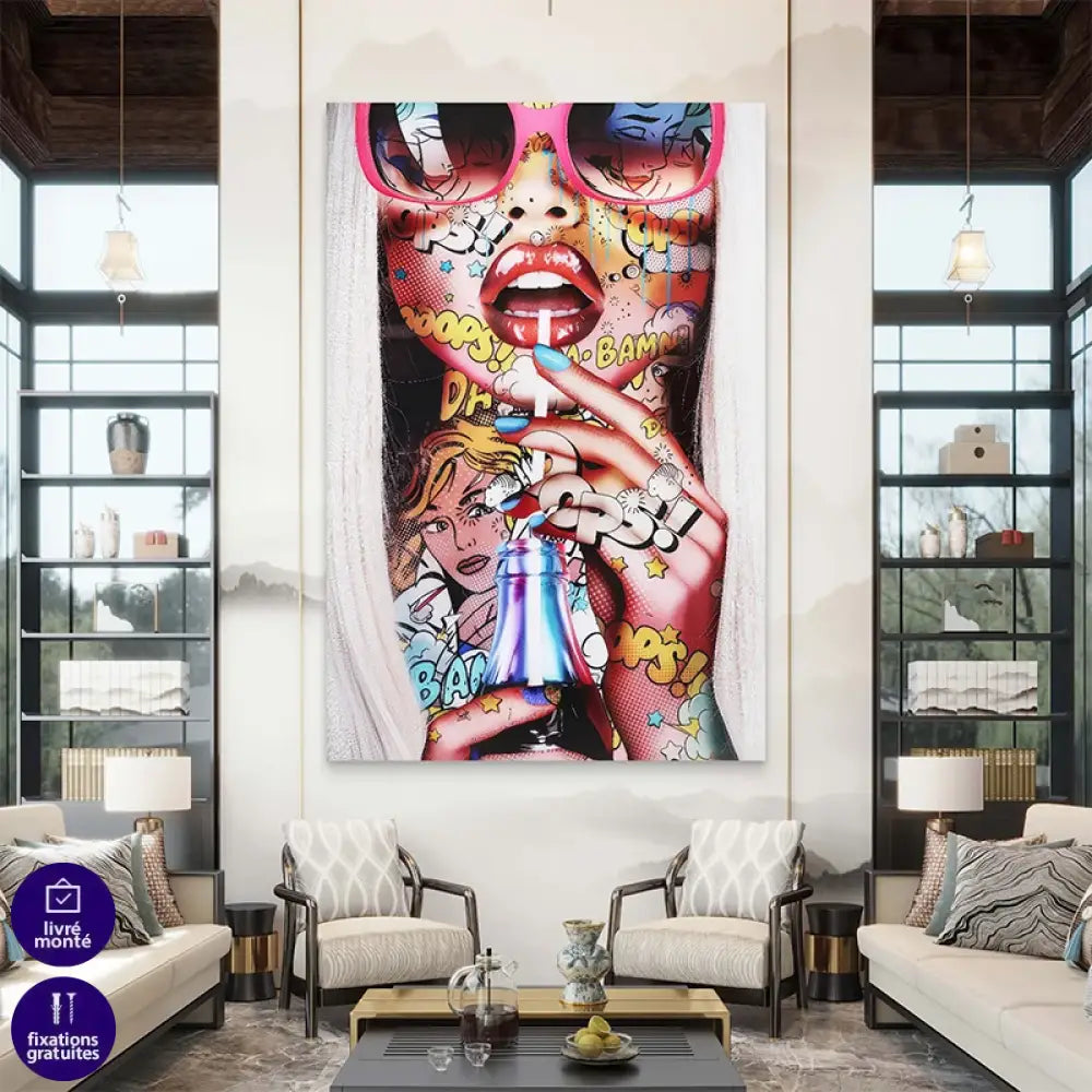 Tableau pop art Bam Girl - décoration murale moderne colorée style bande dessinée