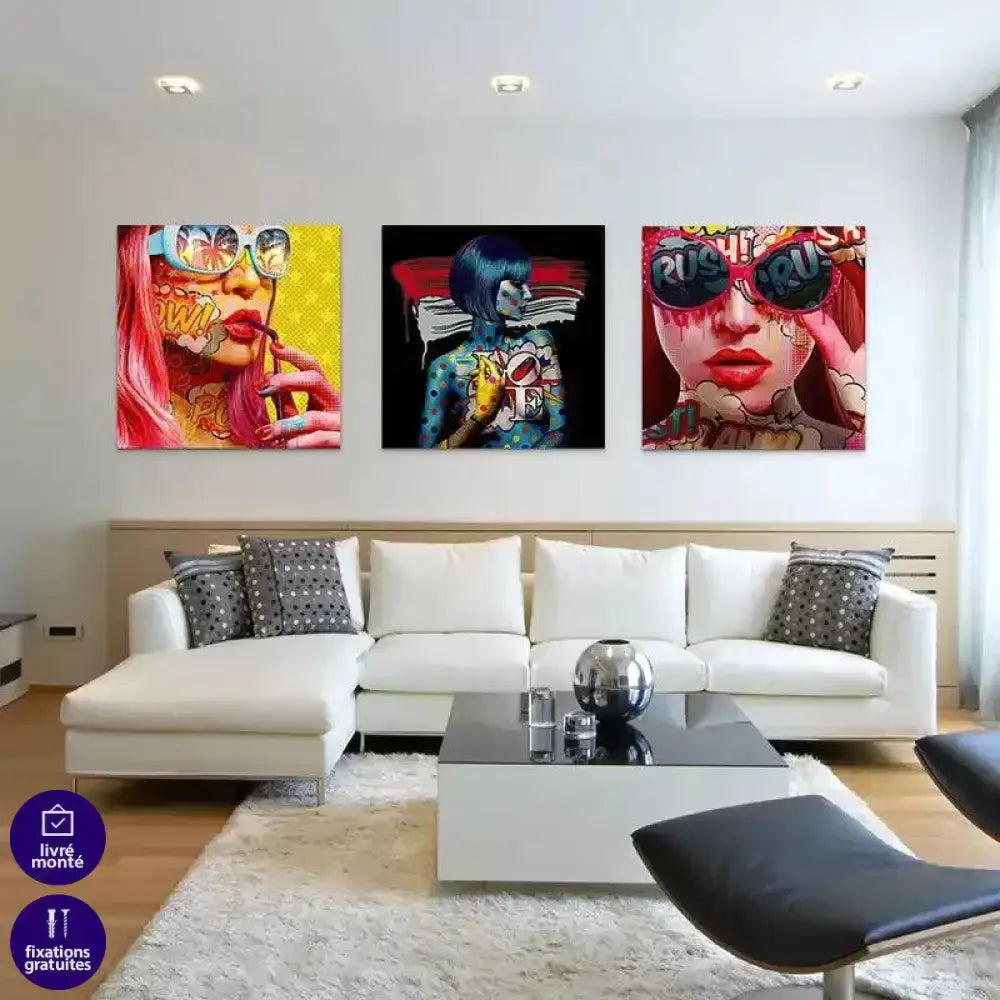 Tableau Pop Art Collection de Femmes Tatouées Flashy et Colorées - Montableaudeco