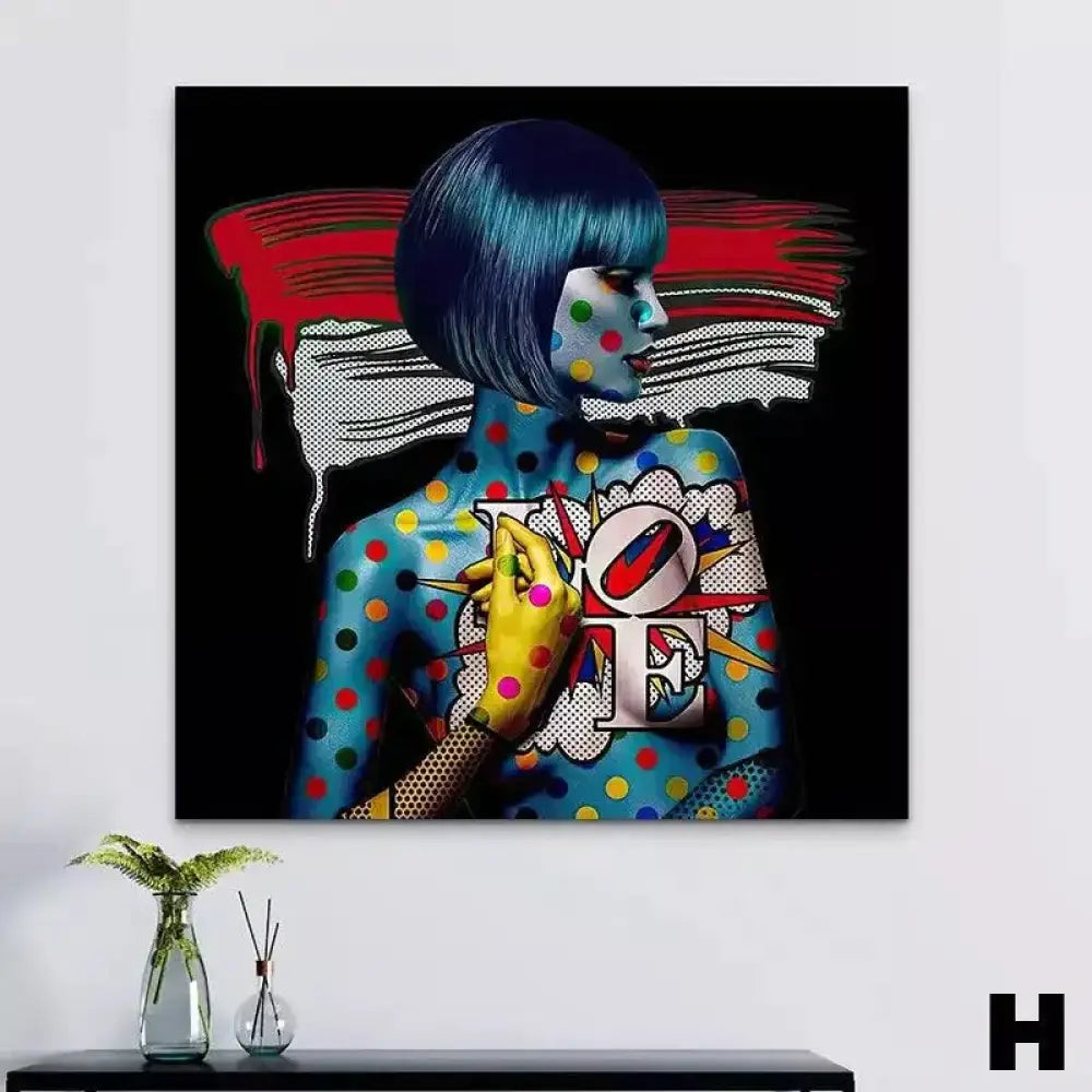 Tableau Pop Art Collection de Femmes Tatouées Flashy et Colorées - Montableaudeco