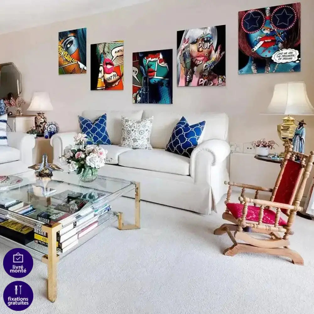 Tableau Pop Art Collection de Femmes Tatouées Flashy et Colorées - Montableaudeco