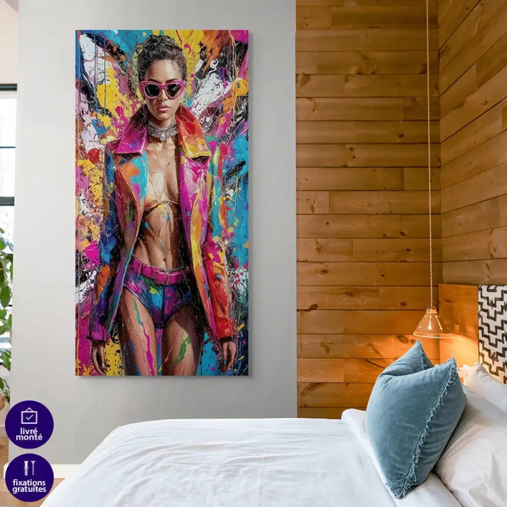 Tableau Pop Art – Femme Graffiti Couleurs Vives Tableau Pop Art