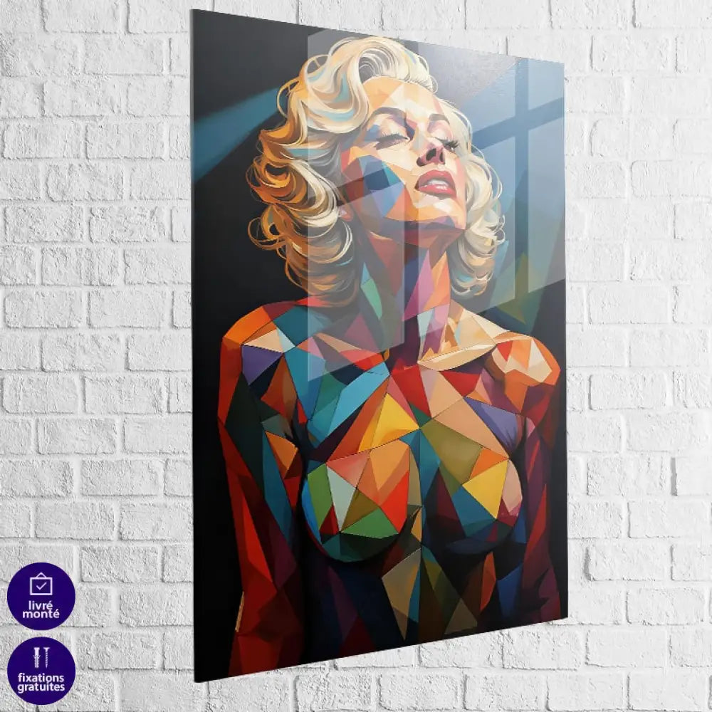 Grand Tableau Moderne – Marilyn en Polygones Multicolores