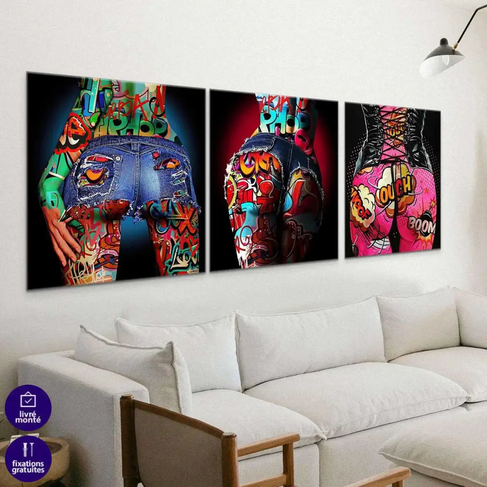 Tableau Pop Art Sexy Tatoo 3 pièces - Montableaudeco
