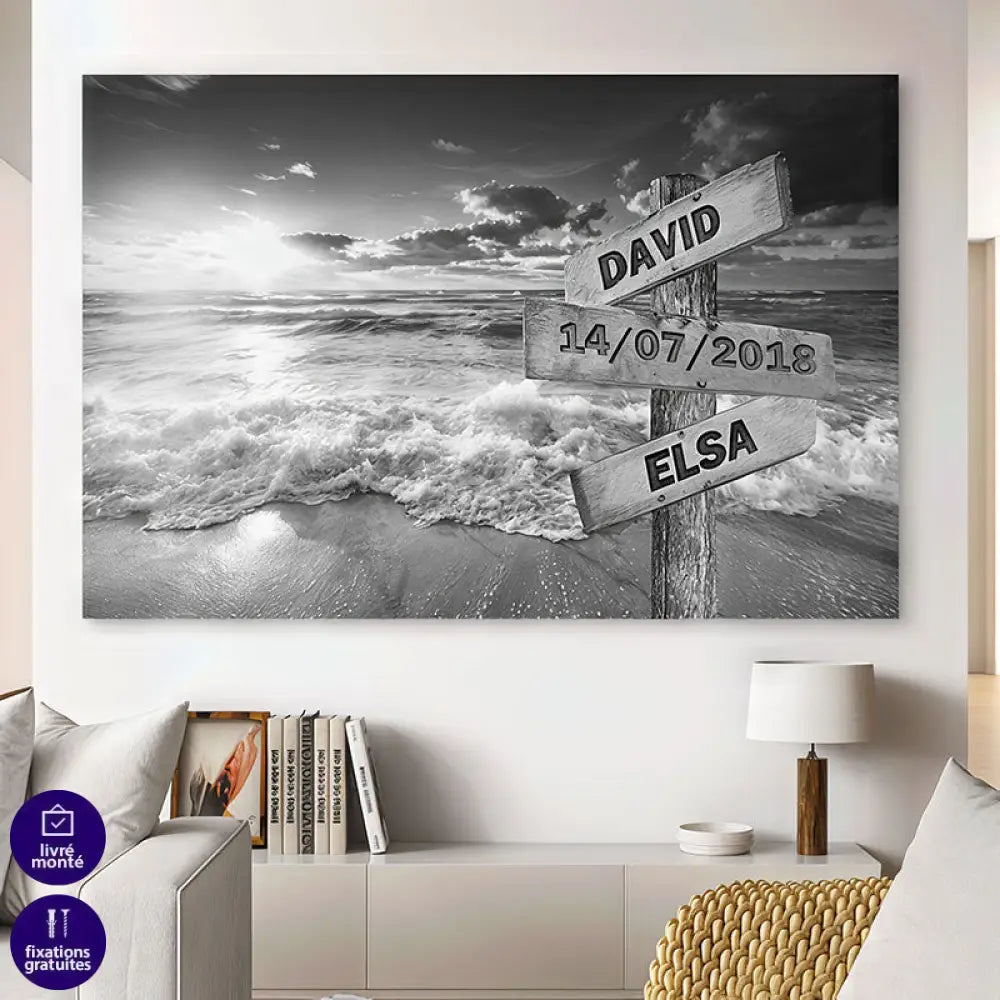 Affiche romantique moderne avec prénoms personnalisés, idéale pour chambre ou salon