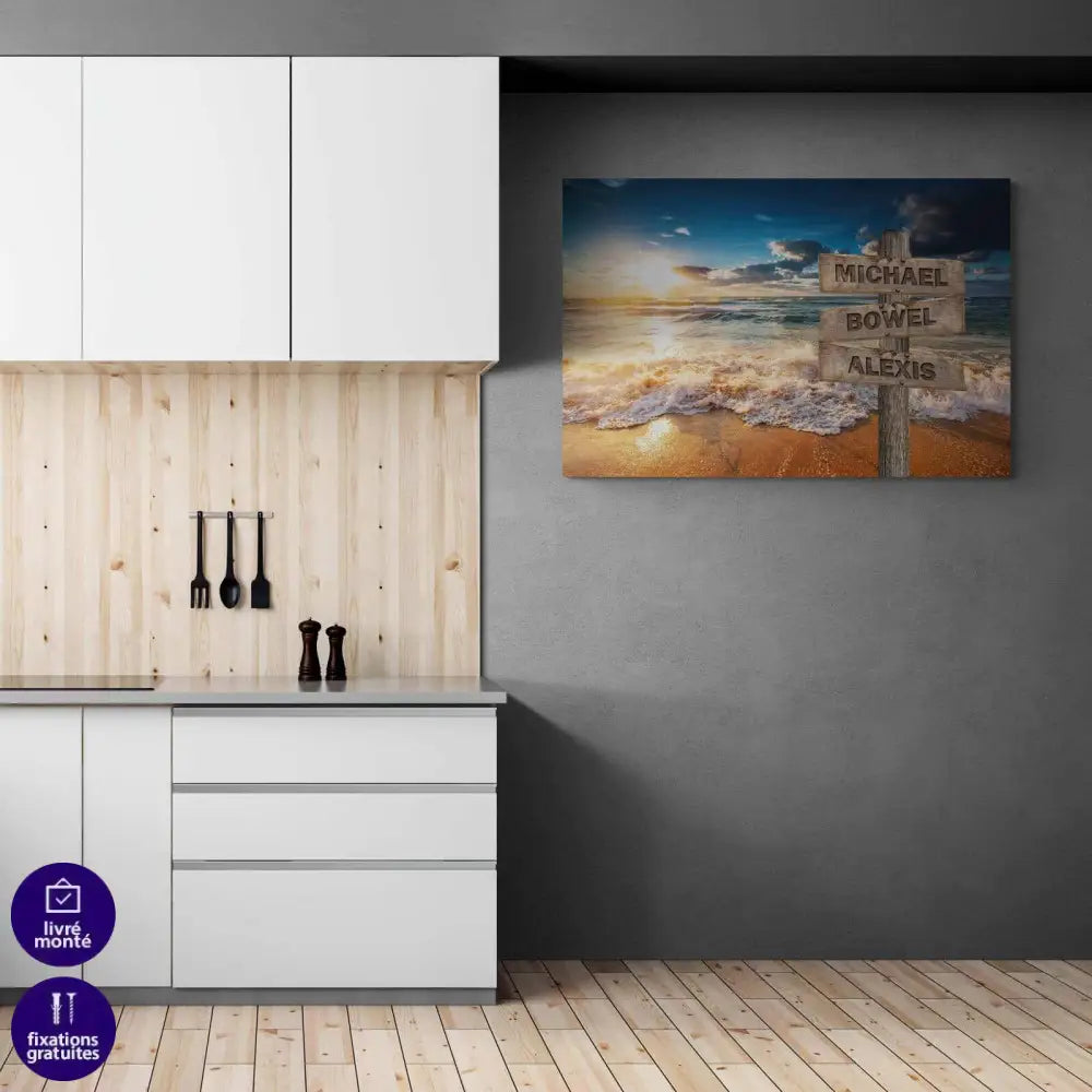 Tableau Prénoms Famille Bord de Plage - Montableaudeco