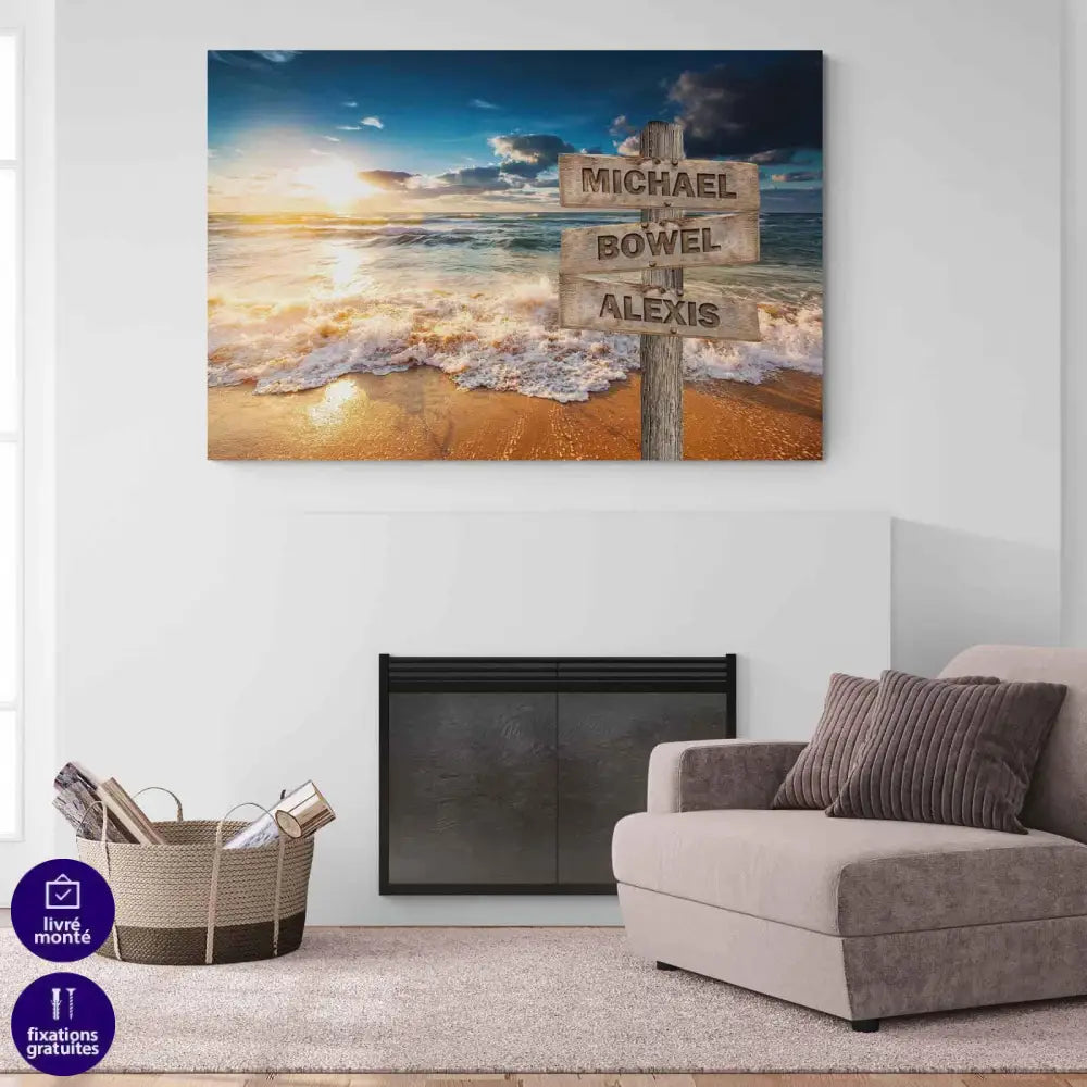 Tableau Prénoms Famille Bord de Plage - Montableaudeco