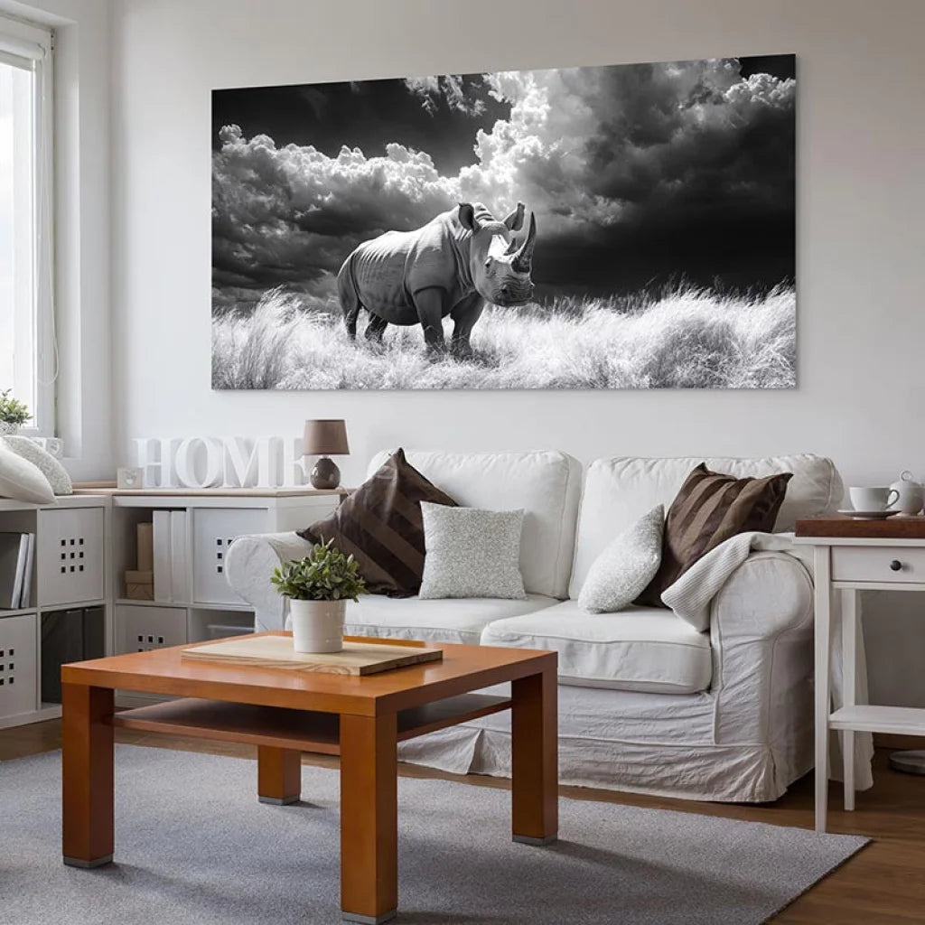 Tableau Rhinocéros Noir et Blanc Tableau Animaux