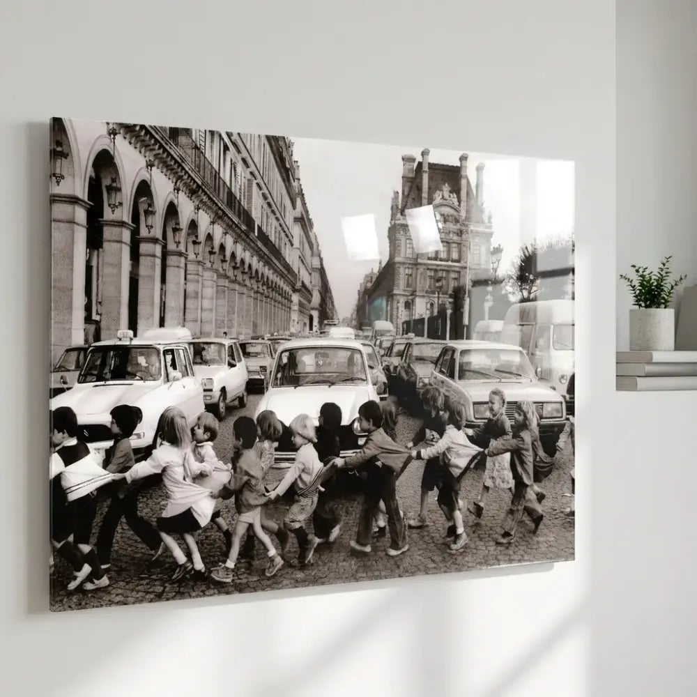 Tableau plexiglas photo Paris noir et blanc Les tabliers de la rue de Rivoli finition brillante premium
