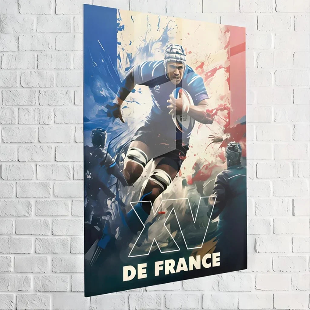 Finition plexiglas tableau rugby français avec effet brillant