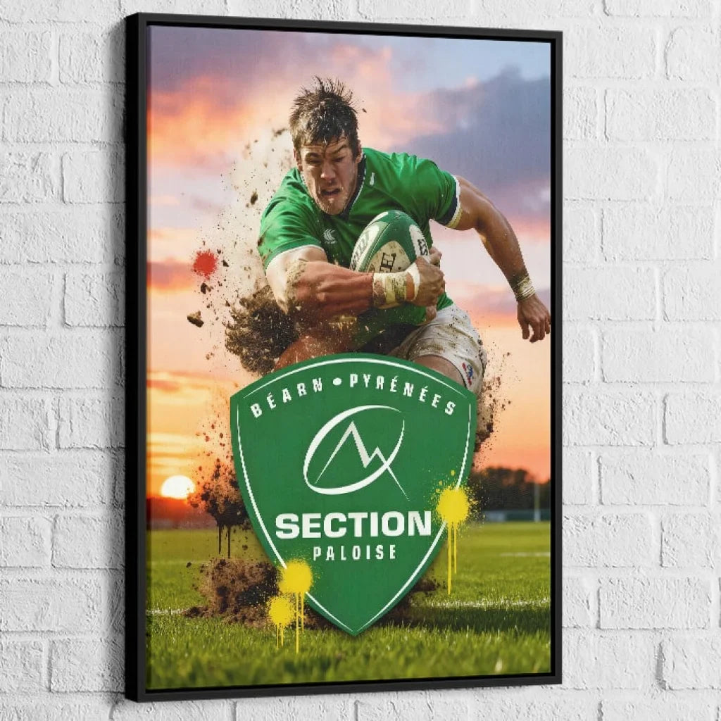 PAU rugby painting, black floating frame, Section Paloise