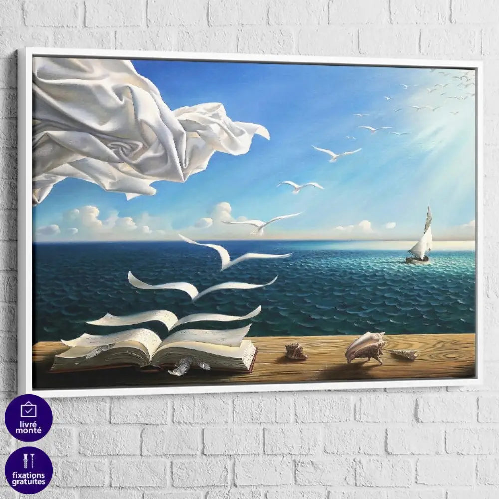 Tableau Salvador Dali L’île aux oiseaux 40x60cm / Cadre blanc Tableau Salvador dali