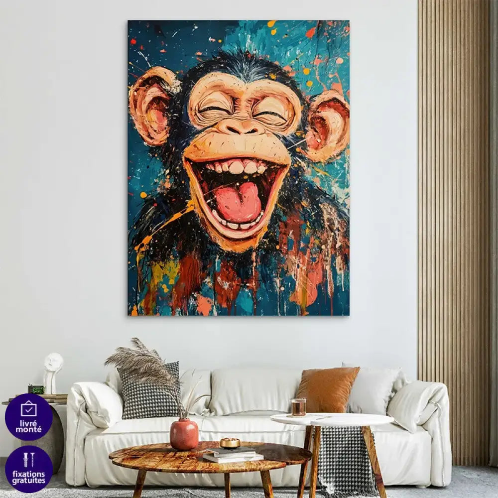 Tableau Singe Heureux en style pop art coloré