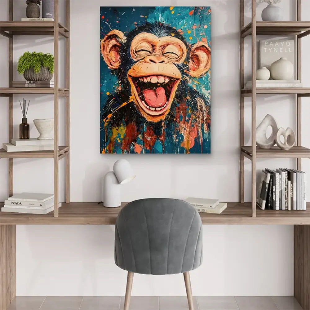 Décoration murale avec singe souriant sur fond graphique