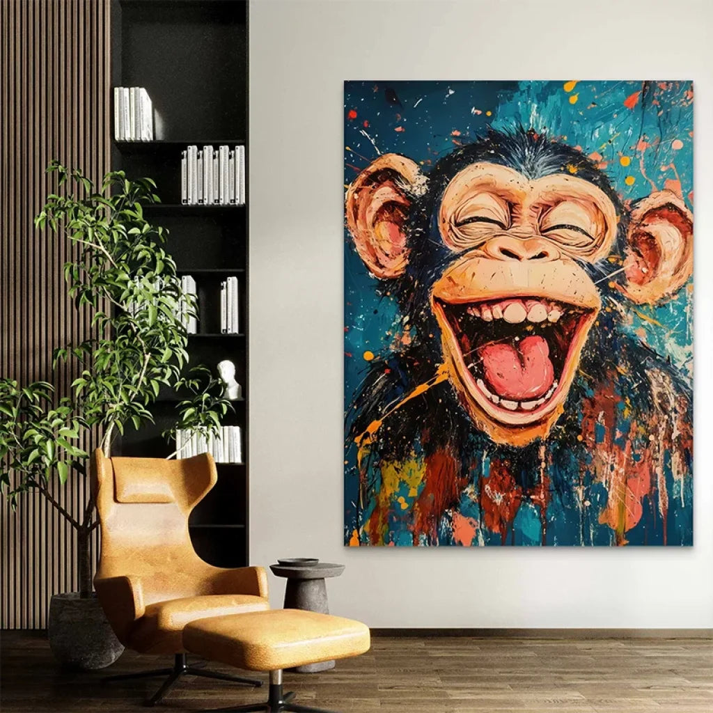 Tableau contemporain singe multicolore effet peinture