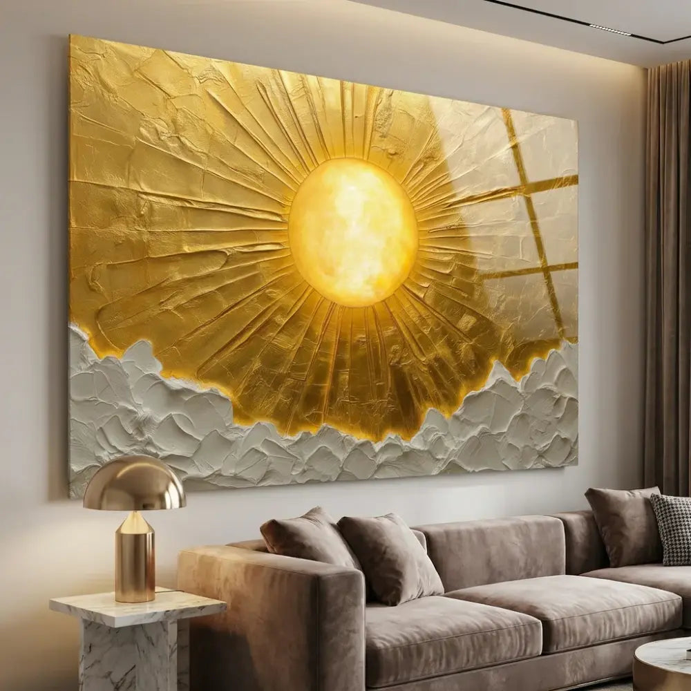 tableau soleil doré moderne décoration murale lumineuse