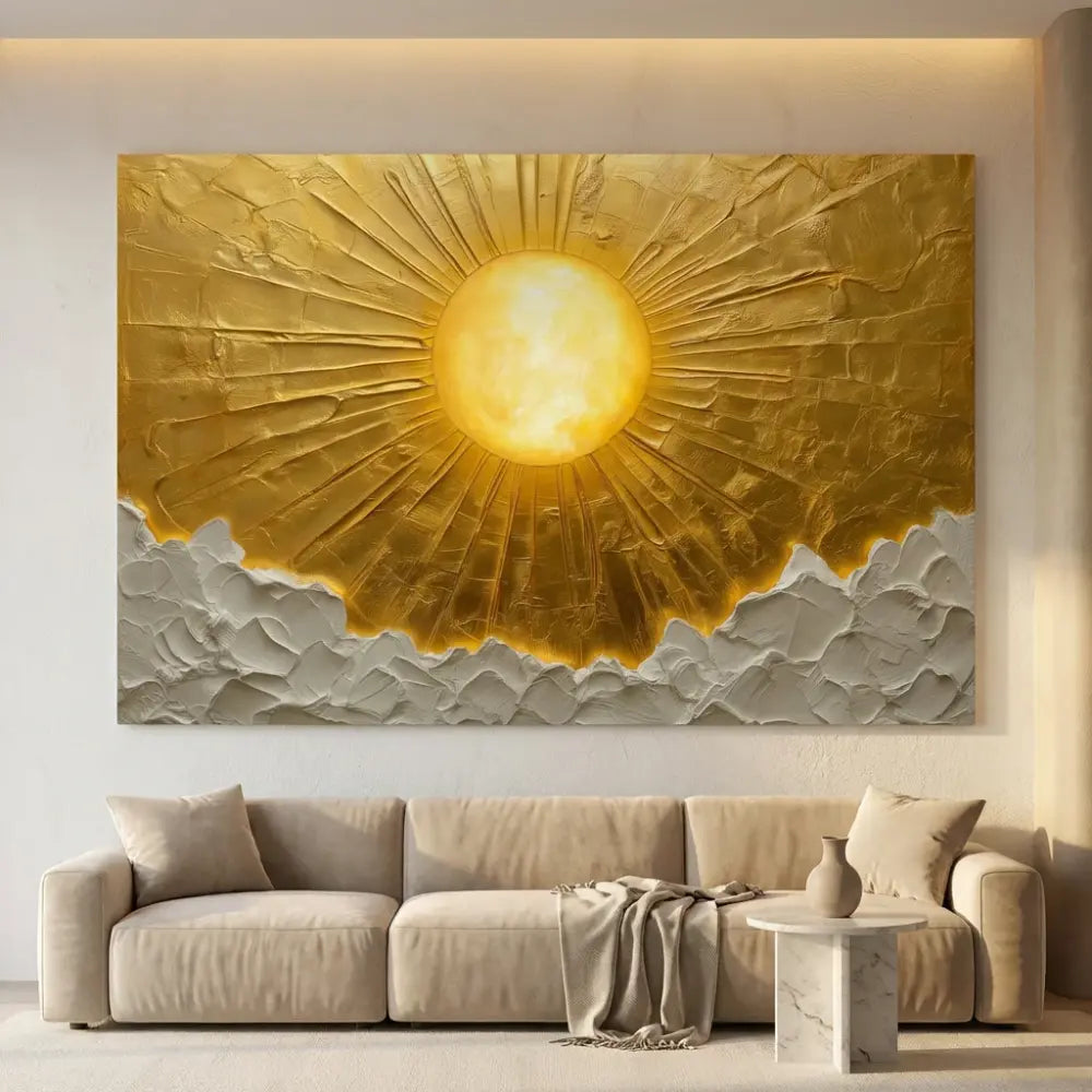 tableau soleil doré effet rayonnement déco murale