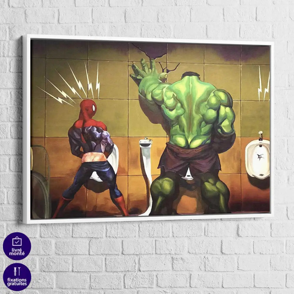 Tableau Spiderman Hulk Aux Toilettes - Montableaudeco