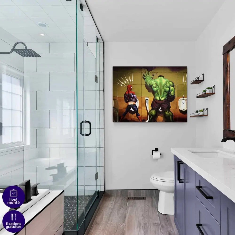 Tableau Spiderman Hulk Aux Toilettes - Montableaudeco