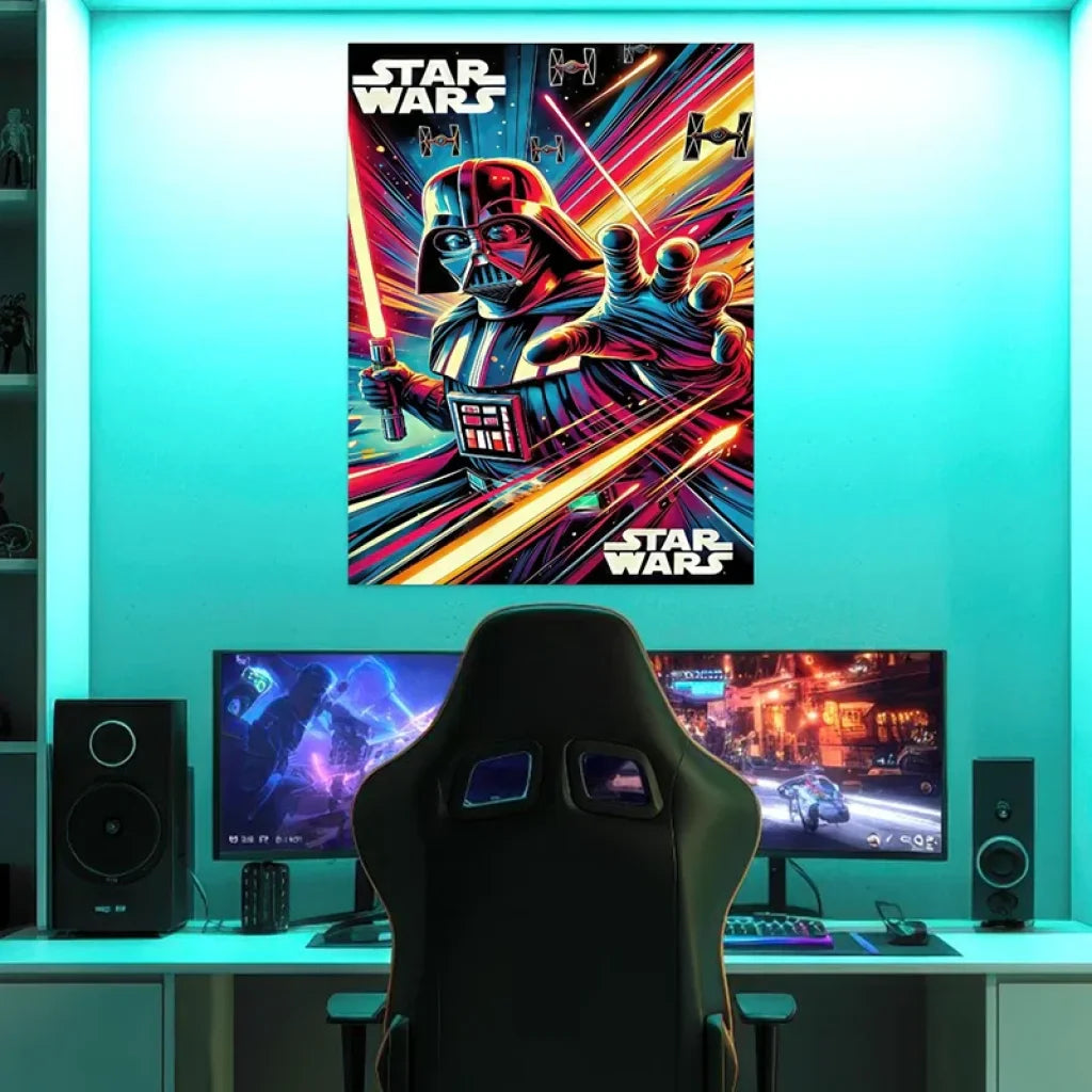 Tableau star wars Darth Vader avec sabre laser, déco murale moderne