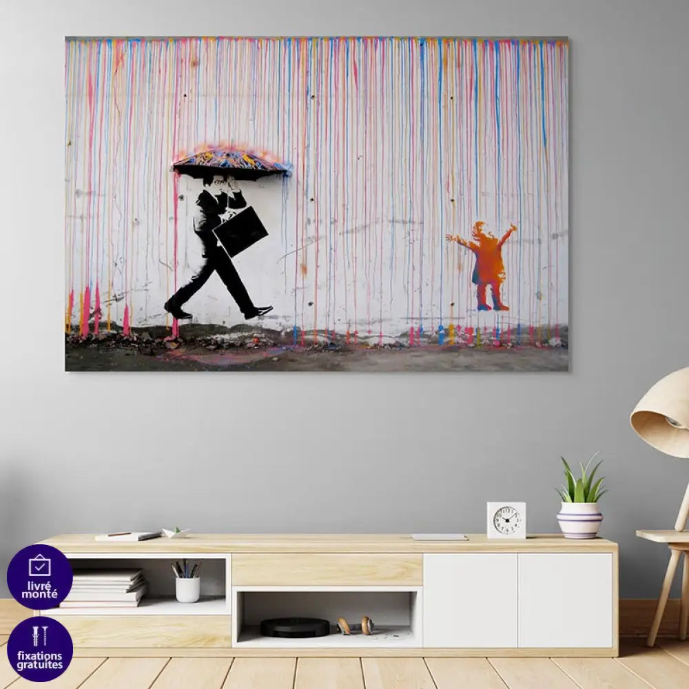 Tableau Street Art Banksy Umbrella Rain Tableau Street Art