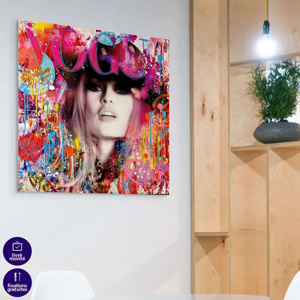 Tableau street art Bardot coloré – portrait glamour pop art, éclaboussures vives