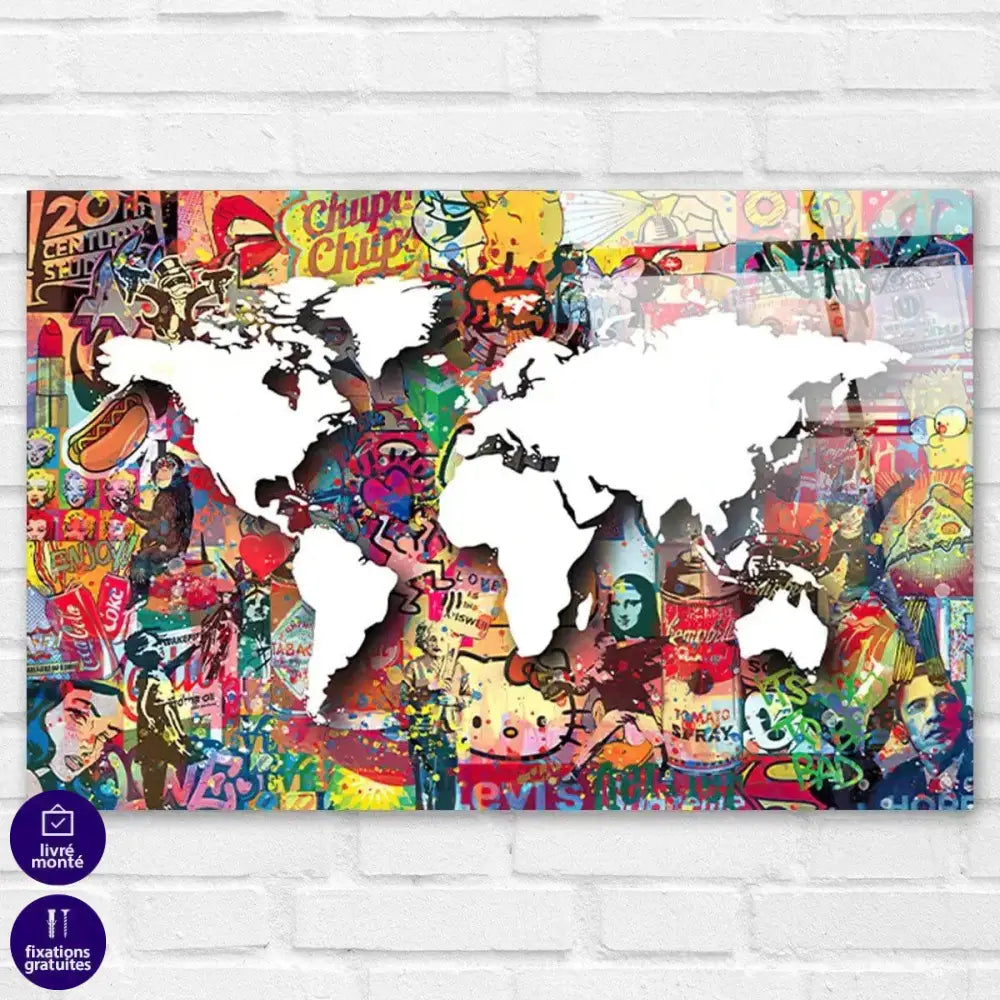 Tableau Street Art Carte du Monde - Montableaudeco