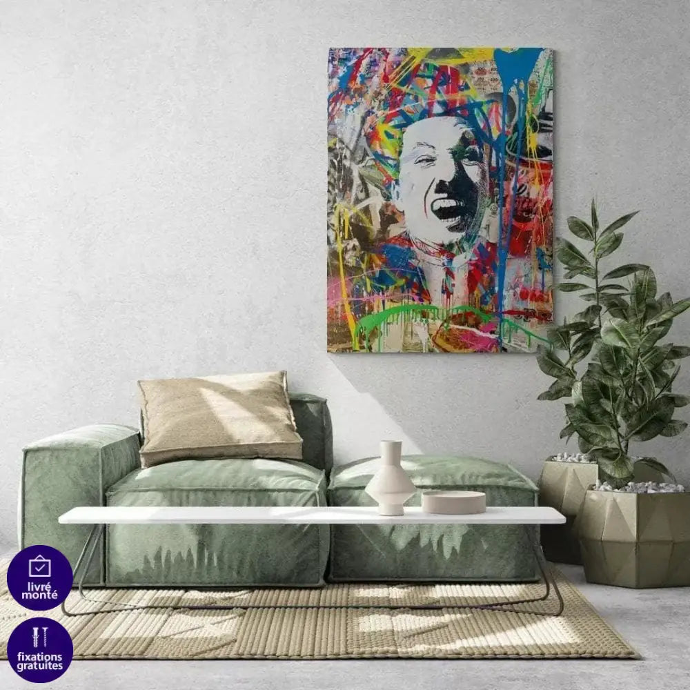 Tableau Street Art Charlie Chaplin Big Smile - Montableaudeco