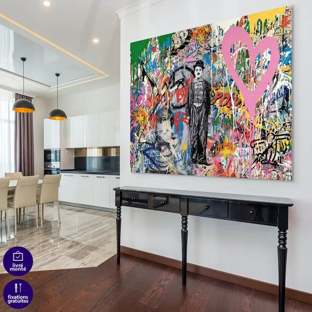 tableau moderne Chaplin graffiti coloré