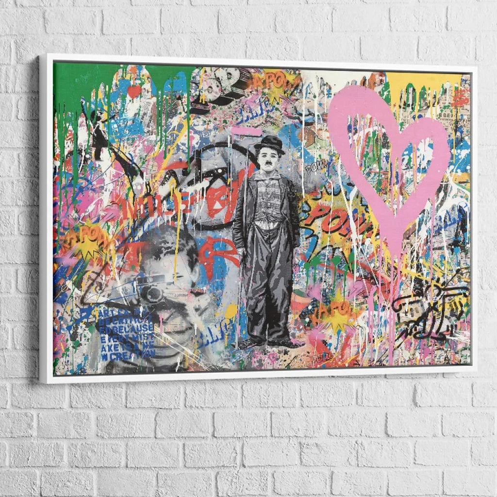 tableau street art Charlie Chaplin cadre blanc