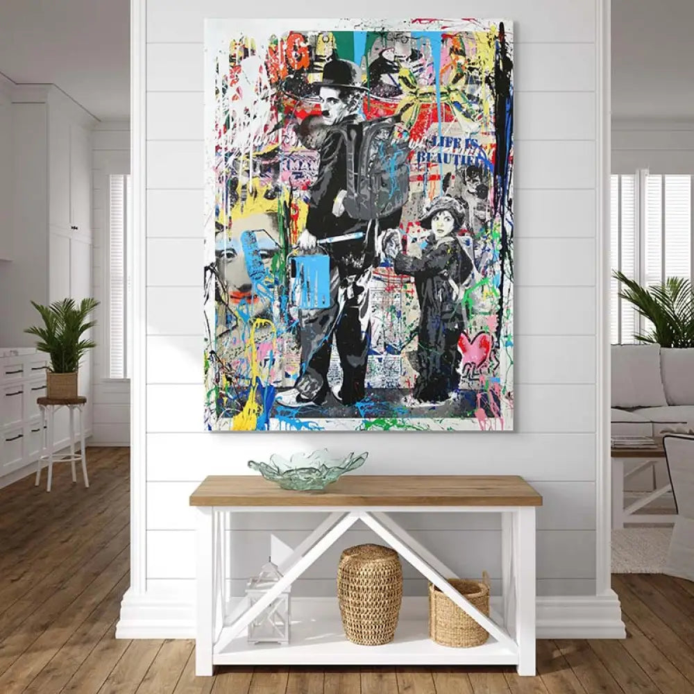 Tableau Street Art Charlie Chaplin Life is Beautiful 40x60cm / Affiche sans cadre Tableau Street Art