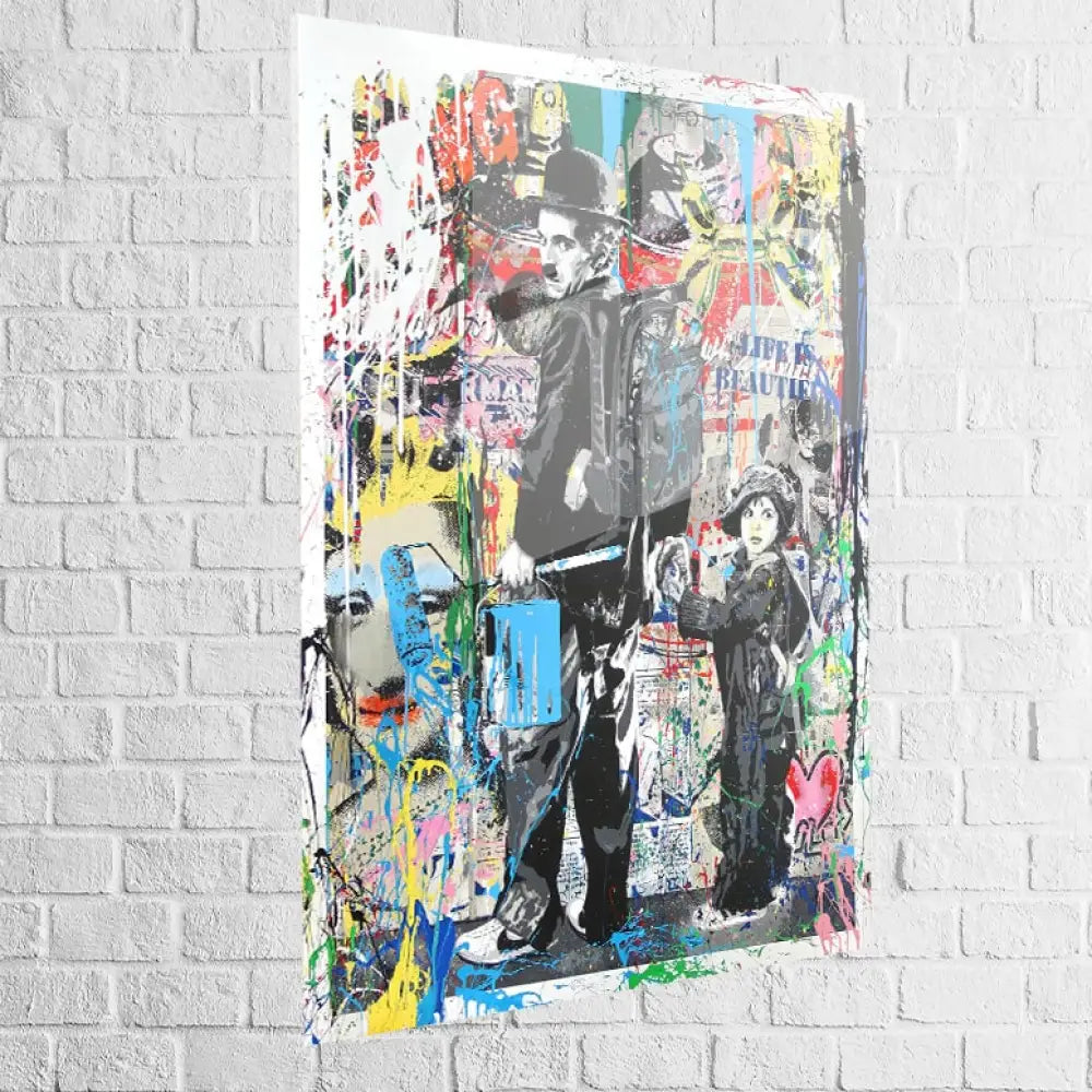 Tableau Street Art Charlie Chaplin Life is Beautiful 40x60cm / Plexiglas Tableau Street Art