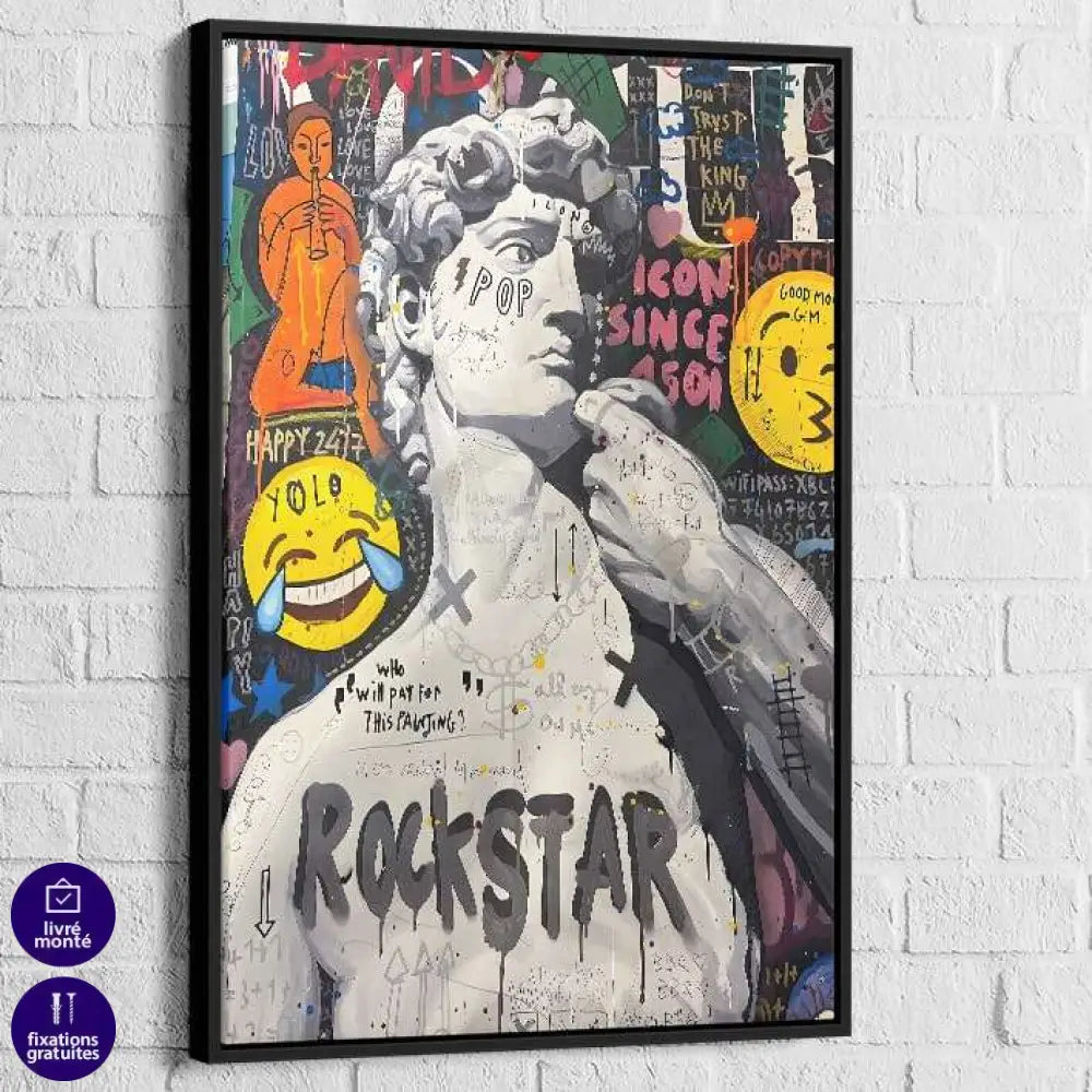 Tableau Street Art David Revisité 40x60cm / Cadre Noir Tableau Street art