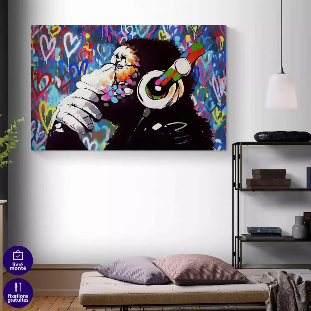 Tableau Street Art DJ Monkey - Montableaudeco