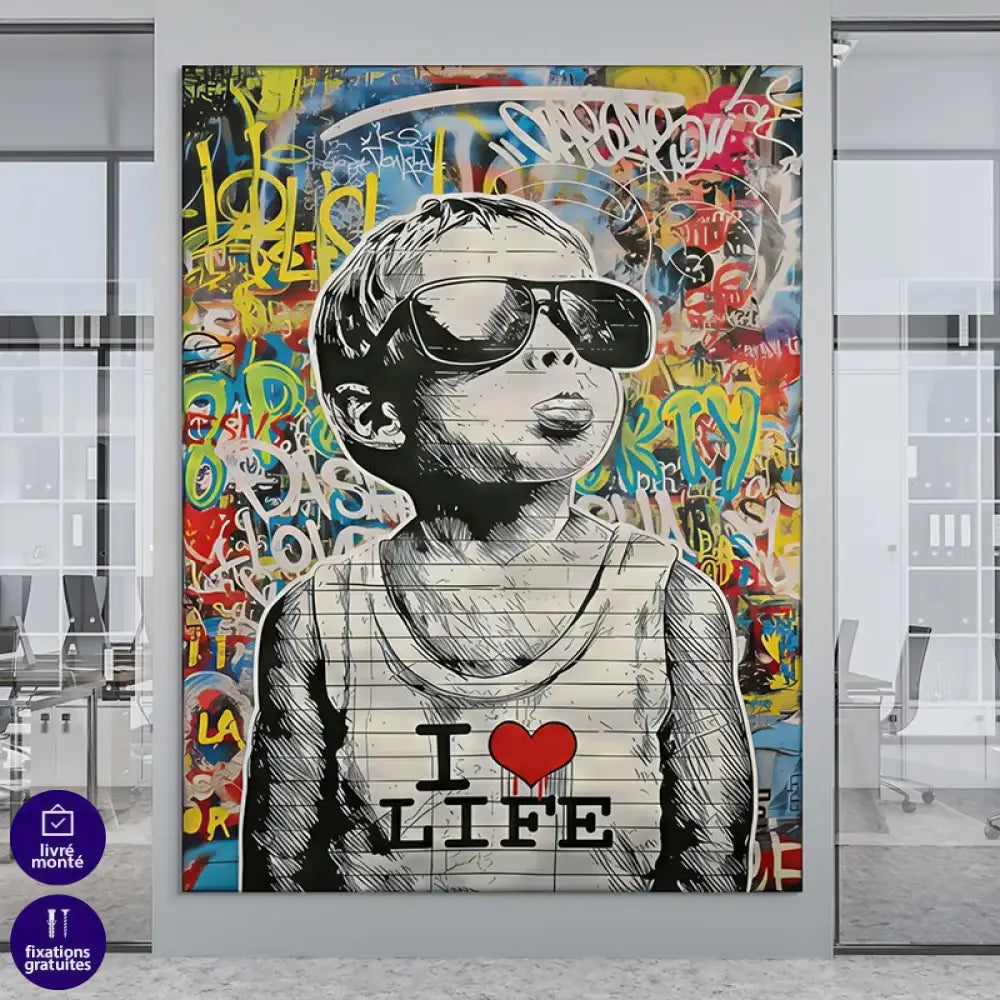 Tableau street art grand format XXL I Love Life art contemporain