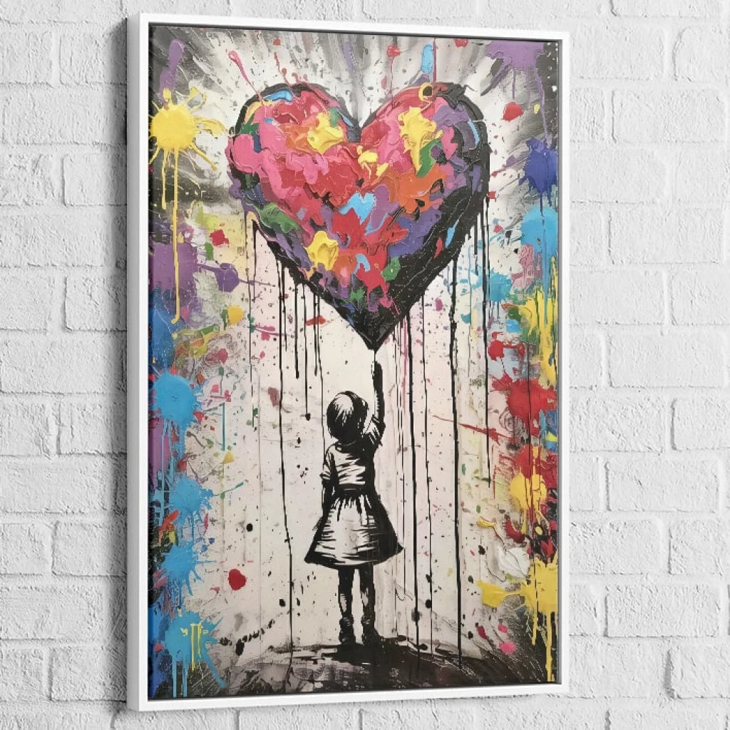 wall art White Floating Frame multicolored heart street art
