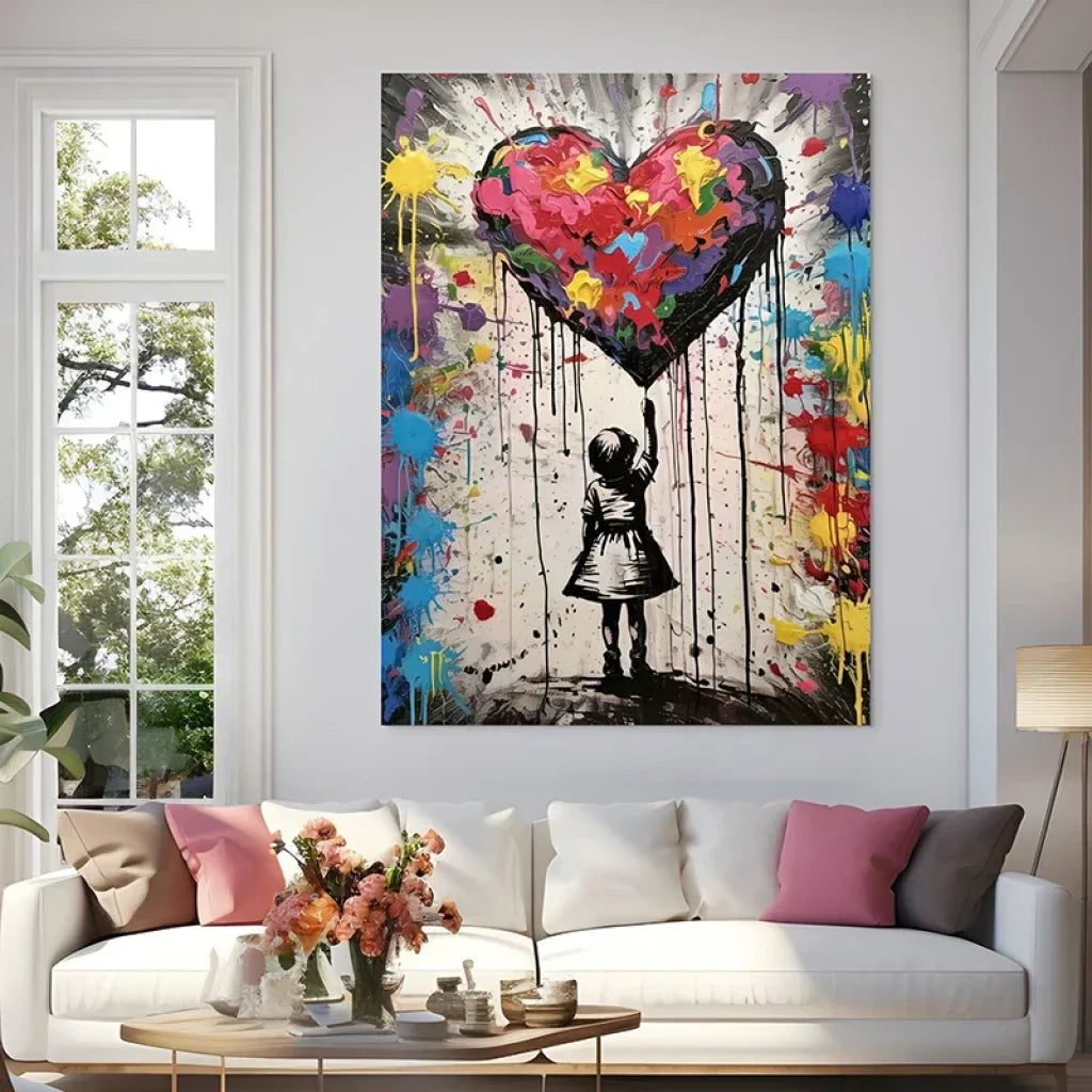 wall art child and big heart color splash