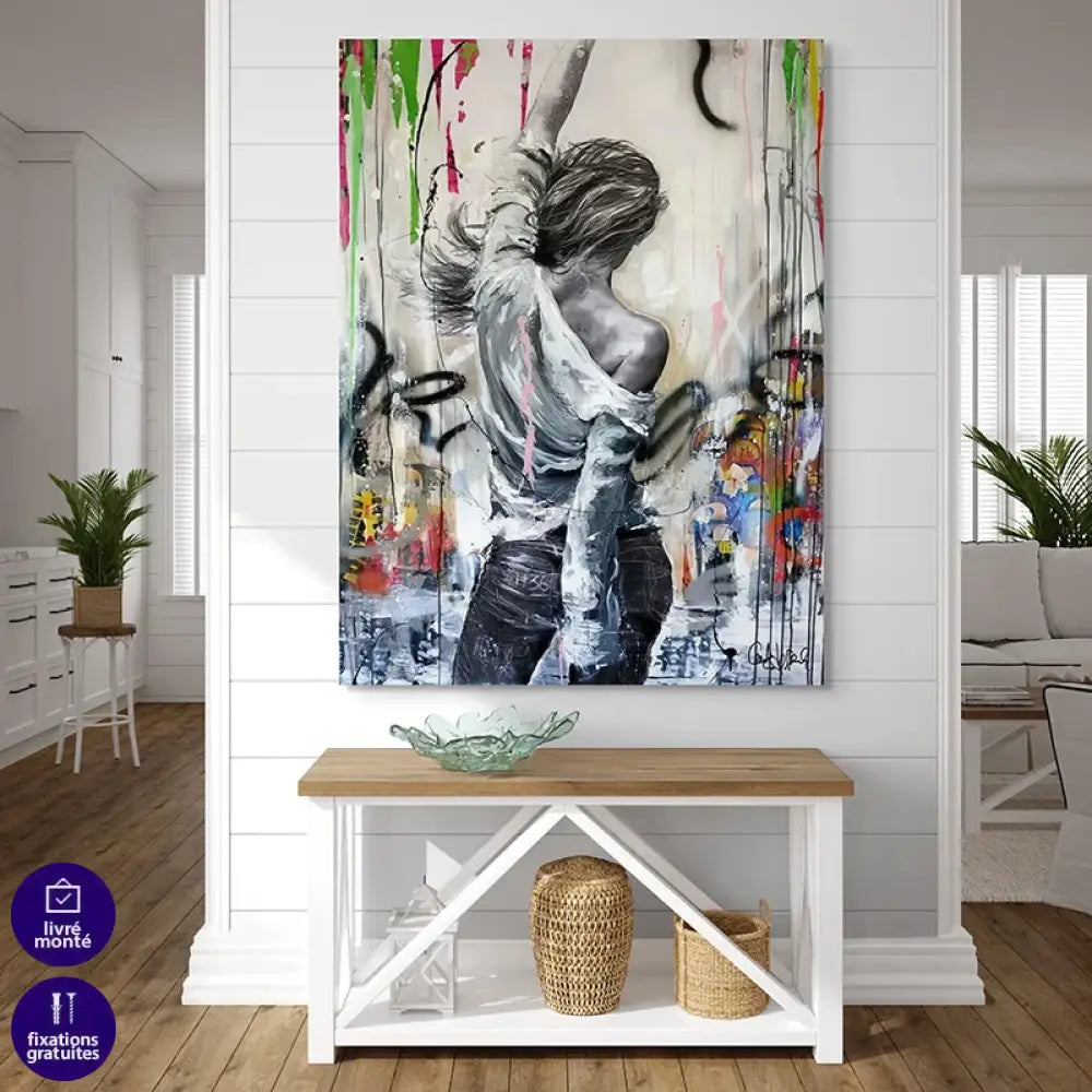 Tableau street art La Danseuse avec coulures néon, déco moderne